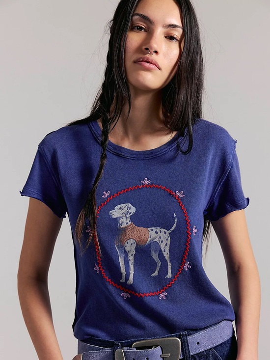 We The Free Tops - NWT FREE PEOPLE WE THE FREE Fur Friend Tee | Dalmatian Navy Blue MSRP $58 Size L